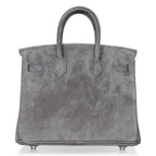 Birkin 25 Bag Gris Fume Doblis Suede with Palladium Hardware