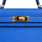 Kelly 20 Mini Sellier Bag Blue Hydra Chevre Leather Gold Hardware