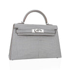 Limited Edition Mini Kelly 20 Sellier Matte Gris Perle Alligator Bag Palladium Hardware