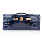 Kelly Cut Blue Sapphire Crocodile Clutch Bag Gold Hardware
