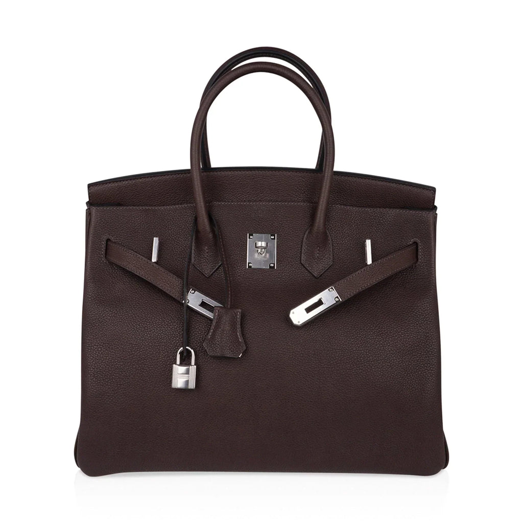 Birkin 35 Bag Ebene Barenia Faubourg Leather with Palladium Hardware