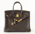 Birkin 35 Bag Vert Bronze Gold Hardware Veau Trekking Leather Very Rare
