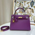 Kelly II Mini Purple-Red Ostrich Leather with Gold Hardware