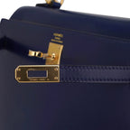 Kelly Sellier 25 Bag Blue Sapphire Box Leather with Gold Hardware