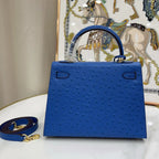 Kelly 25 Sellier Ostrich Bleuet Gold Hardware