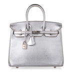 Birkin 25 Bag Metallic Silver Chevre with Brushed Palladium Hardware