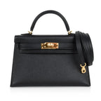 Mini Kelly 20 Sellier Bag Black Epsom Leather with Gold Hardware