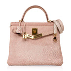 Kelly 28 Pink Dalmation Buffalo Skipper Leather Bag Gold Hardware