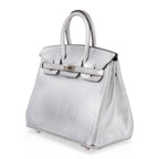 Birkin 25 Bag Metallic Silver Chevre with Brushed Palladium Hardware