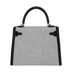 Kelly 25 Sellier Bag Quadrille Black & White Viking Toile Swift Leather with Palladium Hardware