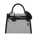 Kelly 25 Sellier Bag Quadrille Black & White Viking Toile Swift Leather with Palladium Hardware