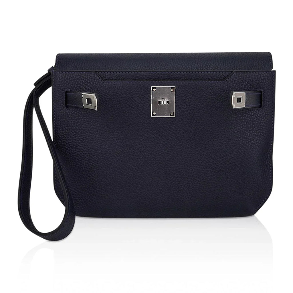 Kelly Depeches 25 Pouch Blue Ocean Galop D’Vache Leather with Palladium Hardware