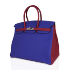 Special Order HSS Birkin 35 Bag Blue Electric & Rouge Granat Togo Leather with Palladium Hardware