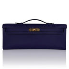 Kelly Cut Bag Blue Encre Swift with Gold Hardware