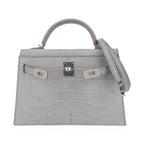 Limited Edition Mini Kelly 20 Sellier Matte Gris Perle Alligator Bag Palladium Hardware