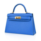 Kelly 20 Mini Sellier Bag Blue Hydra Chevre Leather Gold Hardware