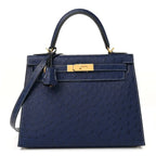 Kelly 25 Bleu Iris Sellier Ostrich Gold Hardware