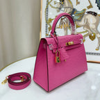 Kelly Sellier 25 Rose Pourpre and Gris Agate Ostrich Brushed Gold Hardware