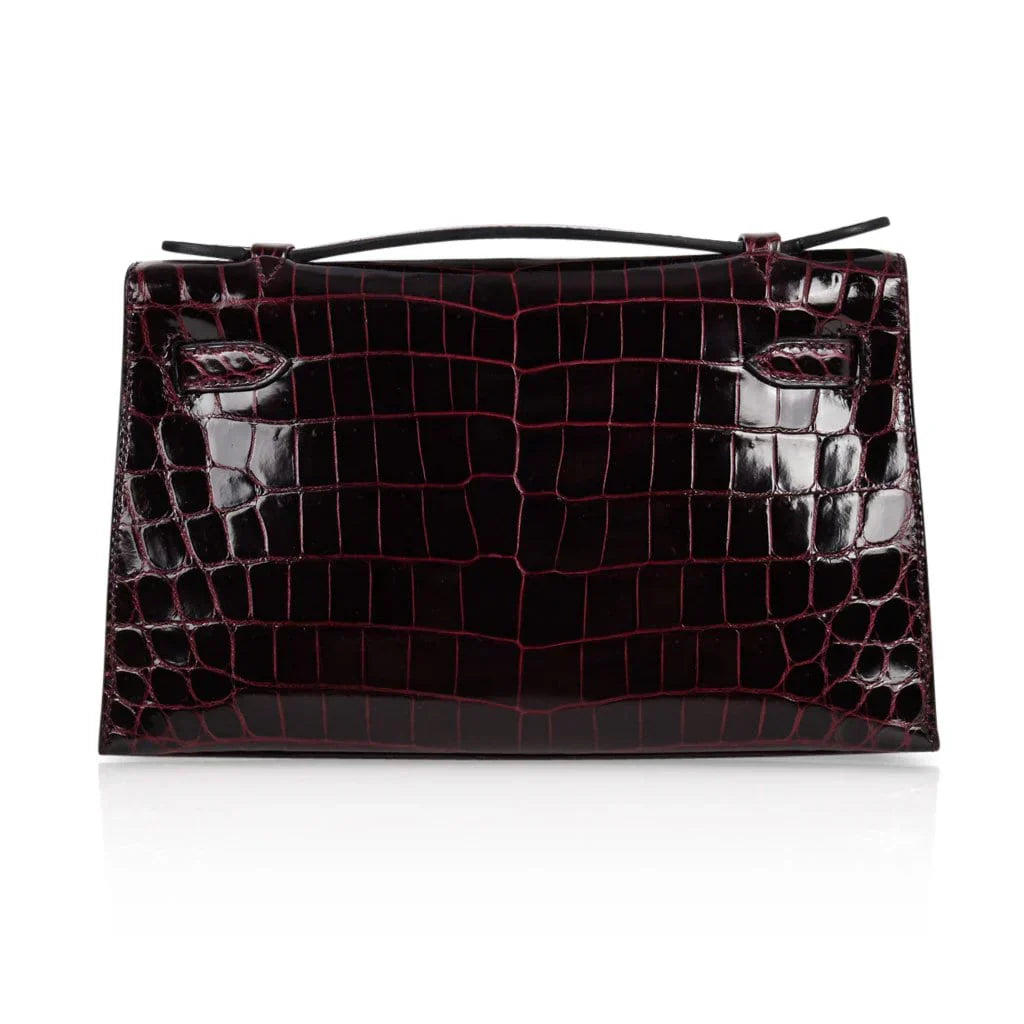 Kelly Pochette Clutch Bag Bordeaux Crocodile Jewel Toned Palladium
