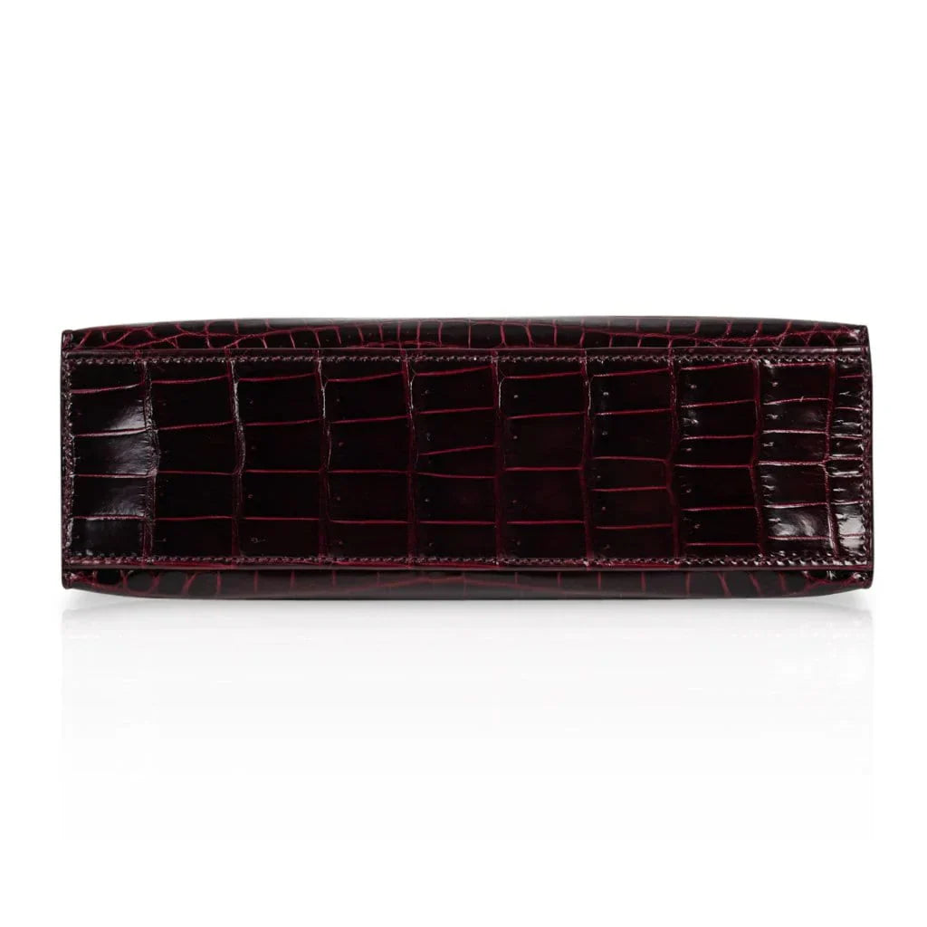 Kelly Pochette Clutch Bag Bordeaux Crocodile Jewel Toned Palladium