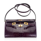 Kelly Classique To Go Wallet Cassis Alligator with Gold Hardware