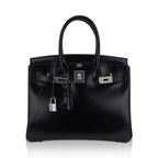 Birkin 30 Black Box Leather Bag Palladium Hardware