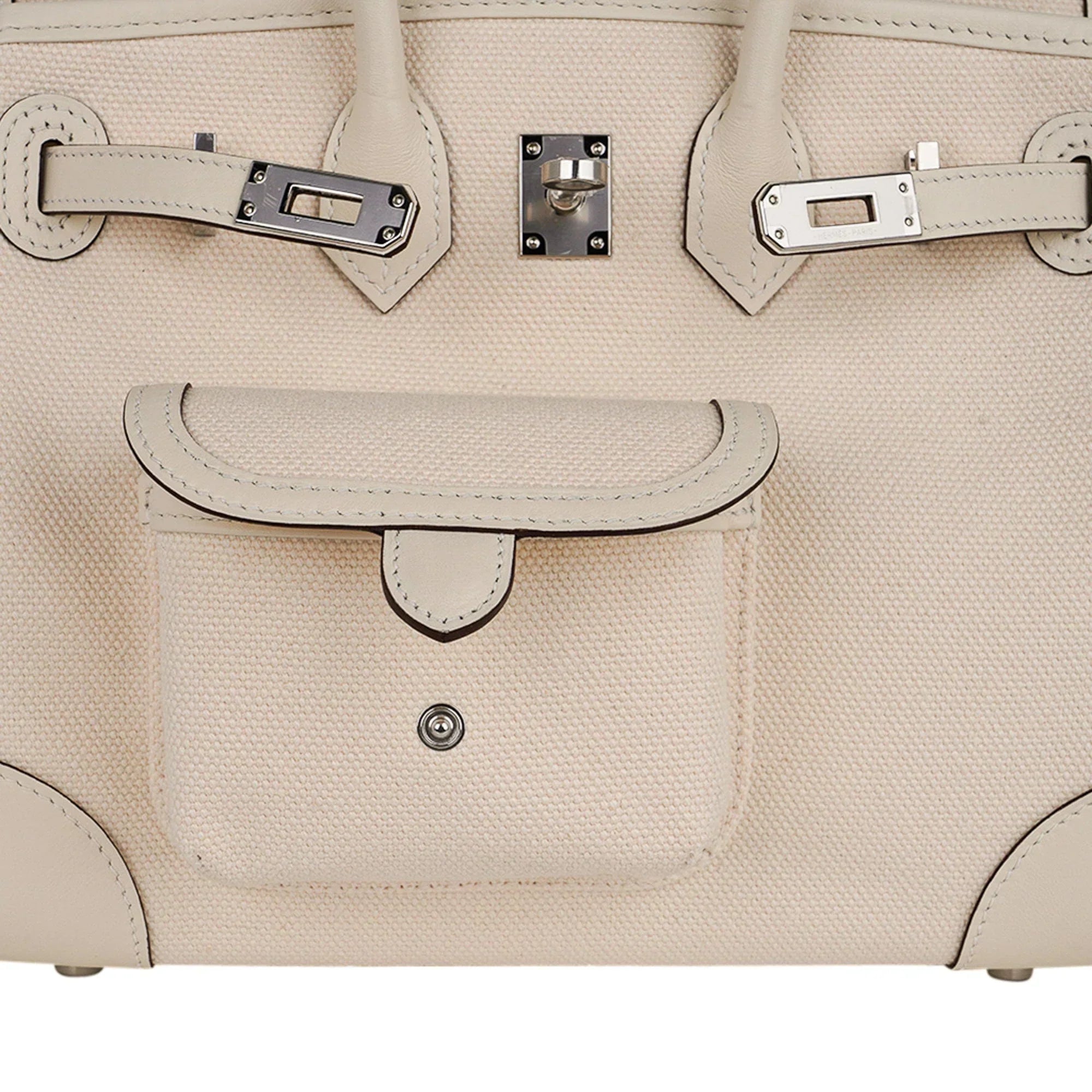 Birkin 25 Cargo Nata Toile Goeland Bag Swift Leather Trim Limited Edition