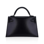 Kelly 20 Sellier Black Box Leather Mini Bag Palladium Hardware
