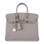 Birkin 25 Bag Gris Asphalte Novillo Leather Gold Hardware