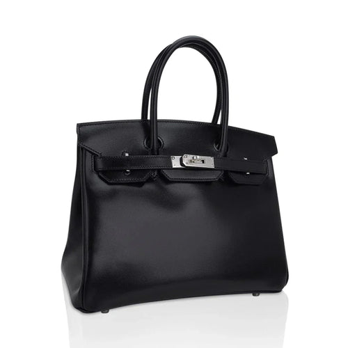 Birkin 30 Black Box Leather Bag Palladium Hardware