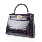 Kelly 25 Bag Sellier Crocodile Prunoir Gold Hardware