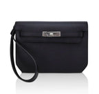 Kelly Depeches 25 Pouch Bag Blue Ocean Togo Leather with Palladium Hardware
