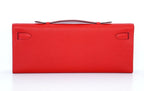 Kelly Cut Bag Clutch Rouge Casaque Epsom Palladium